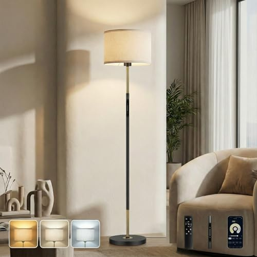 GOOGO Stehlampe Wohnzimmer, Stehleuchte Schlafzimmer mit Touch Steuerung, App und Fernbedienung, Stehlampe Dimmbar mit 3 Farbtemperaturen, 1-Stunden Timer, Speicher Funktion, für Heimbüro