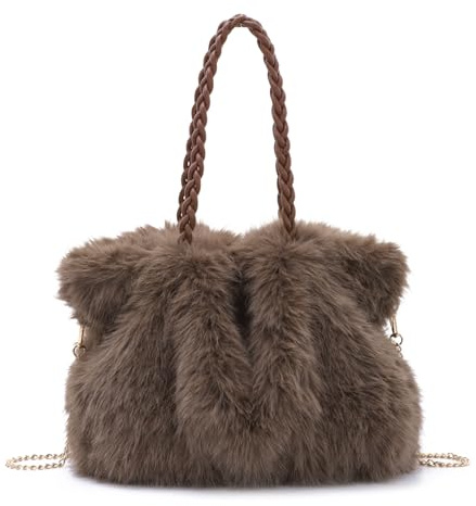 EVEOUT Plüsch Schultertasche Damen Elegante Kunstfell Handtasche Große Weiche Flauschige Pelzige Umhängetasche für Herbst und Winter