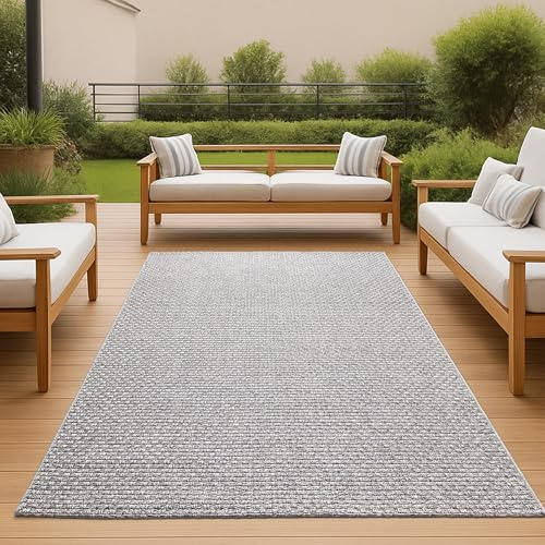 Teppich-Traum Outdoor Teppich Flachgewebe Grau 140x200 cm | Pflegeleicht, robust und alltagstauglich, ideal für Balkon, Terrasse, Dachterrasse, Garten, Flur und Wohnbereich