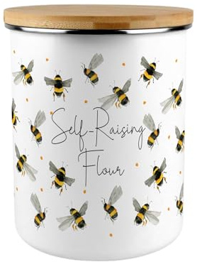 Scattered Bees Self-Raising Flour Canister - Bumblebee Large Enamel Kitchen & Home Baking Storage Container/Gifts for Bee Lovers