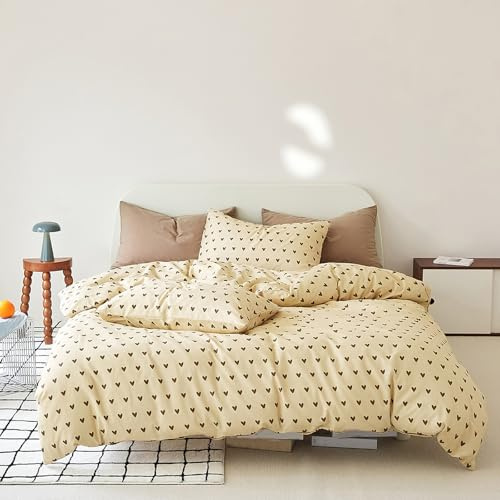 VENIES Housse de Couette 160 x 210 cm 100% Coton | Fermeture Éclair - Literie toute saison douce et respirante - 100% Coton – pour lit Standard 1 Personnes Jaune clair