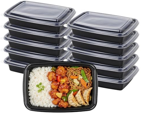 Greenfields Meal Prep Containers 10 Pack – 1 Compartment 850ml (30oz) – Black BPA-Free Food Storage Boxes with Secure Lids – Stackable, Reusable, Microwave, Freezer & Dishwasher Safe Lunch Boxes