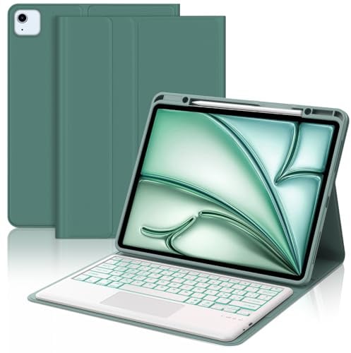 WAVATA Tastiera per iPad Air 13 pollici M4 2026/M3 2025/M2 2024 con Touchpad, Custodia Tastiera per iPad Pro 12.9 Pollici 6a/ 5a/ 4a/ 3a Gen Magnetica Bluetooth Retroilluminata QWERTY, Verde scuro