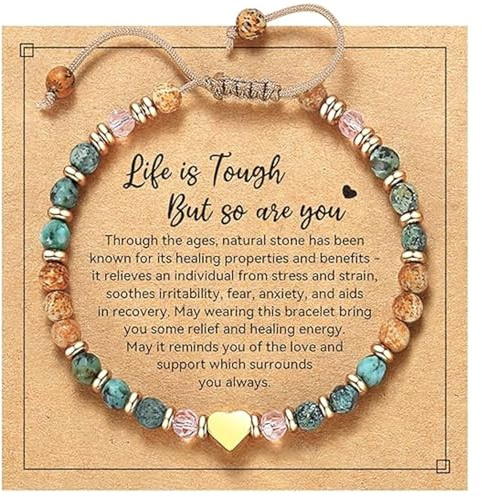 Muorruo Inspirierende Geschenke zum Geburtstag für Frauen, heilende Natursteinarmbänder, „Ich denke an dich“, „Gute Besserung“-Geschenke für Frauen, Freundin, zierliche Schmuckgeschenke