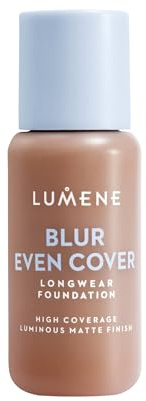 LUMENE Blur Even Cover Foundation | Hochdeckende, leichte Flüssigfoundation mit strahlendem, mattem Finish | 16 Stunden Halt | Niacinamid & nordische Heidelbeere | Parfümfrei | Farbton 7 | 30 ml