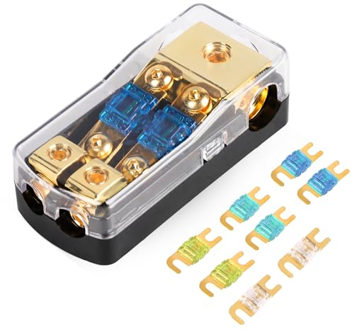 SWAWIS Mini ANL Sicherungshalter 2 Wege, KFZ Sicherungshalter | Mit 0/4 Gauge Eingang und 4/8 Gauge Ausgang Sicherungskasten für 30A-100A Sicherungen für Auto Audio und Autobatterie