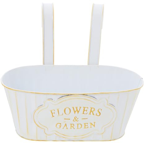 Kisangel Pot de Plante Suspendu en Fer Beige Double Crochet pour Balcon et Serrage, Jardinière Rustique Décorative pour Extérieur et Intérieur