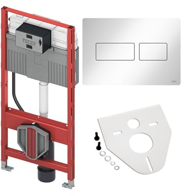 BADfabrik24 TECEprofil WC-Modul 1120 mm mit Uni-Spülkasten, TECEnow Betätigungsplatte Chrom, Montageset für Wand-WC/Bidet, Komplettset (weiß glänzend für Zweimengentechnik)