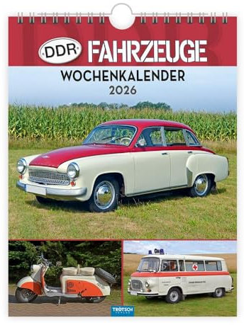 Trötsch Wochenkalender zum Hängen DDR-Fahrzeuge 2026: Wandkalender