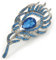 Broche en forme de plume de paon en cristal bleu exotique plaqué rhodium – 8 cm L