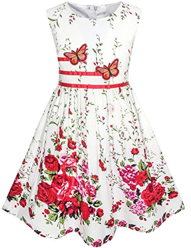 Sunny Fashion Robe Fille Papillon Fleur Robe d'été Partie Fleur Rouge 9-10 Ans