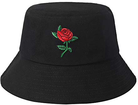 ZLYC Unisex-Hut, modisch, mit Stickerei, Sommerhut, Anglerhut für Damen und Herren, Einheitsgröße, Rose