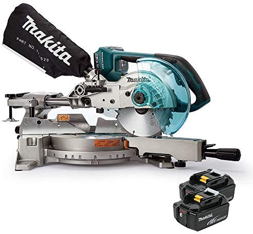 Makita DLS714 Twin 18V LXT 190mm Slide Compound Mitre Saw with 2 x 5.0Ah Batteries