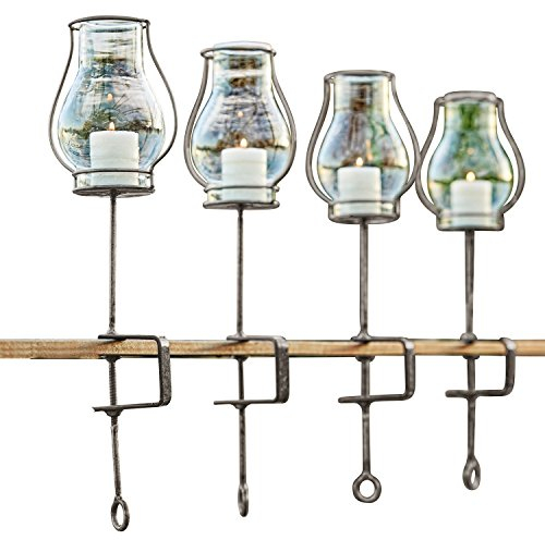 Loberon Windlicht 4er Set Calindra, klassischer Chic, Vintage-Charme, mit Schraubzwinge zum Befestigen, Indoor oder Outdoor, Glas, Eisen, klar/Silber