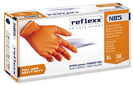 REFLEXX N85 / L Guanti in nitrile aderenti, grande, arancione, confezione da 50