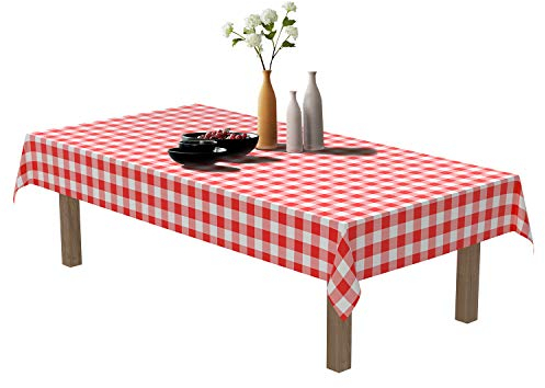 Puricon 6 Stück Einweg Tischdecke aus Kunststoff 137 x 274 cm, Premium Rechteckige Tischabdeckung Gartentischdecke für Gastronomie, Feste, Party, Hochzeiten oder Haushalt -Rotes Plaid
