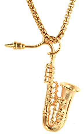 OAKKY Herren Edelstahl New Saxophon Instrument Anhänger Halskette Gothic Punk Rock Minimalismus Schmuck Gold Keine Kette