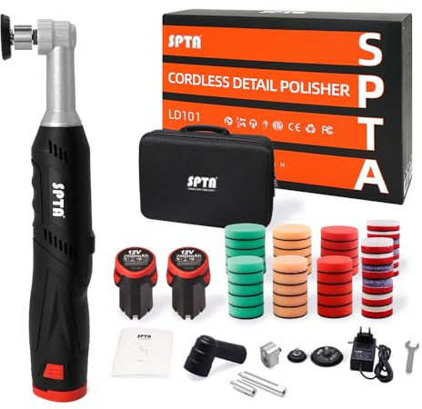 SPTA Cordless Mini Car Polisher, 12V Micro Cordless Scratches Killer Car Polisher RO/DA Mini Car Polisher for polishing, Sanding and Cleaning