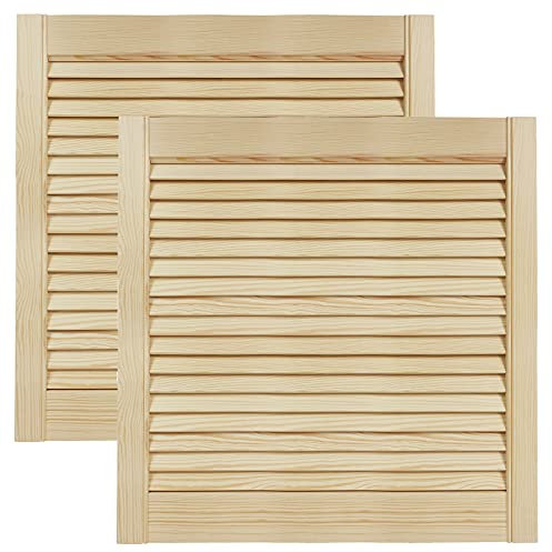 DecoMeister Puerta de Lamas Tipo Persiana de Lumbrera de Celosía de Madera Maciza de Pino para Armarios Frente de Mueble con Listones Abiertos de Dimensiones 594x606 mm Juego de Dos Piezas