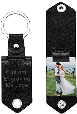 MeMeDIY Personalisierte Leder Schlüsselanhänger Geschenke für Männer Freund Papa Ehemann Benutzerdefinierte Foto Bild Datum Name Text Vatertag Geburtstagsgeschenke