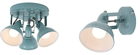 BRILONER Leuchten Deckenleuchte, Deckenlampe/ E14 max. 40 Watt, Metall, 21x15.6 cm, mint weiß & Leuchten - Wandleuchte, Wandstrahler, E14 max. 40 Watt, Metall, 15.6x10 cm, Mint-Weiß