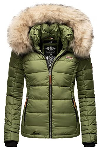 MARIKOO Damen Winterjacke Steppjacke mit abnehmbarem Kunstfell Lerikaa Olive Gr. XXL