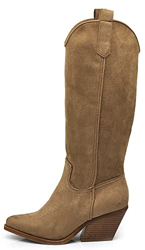 IF Fashion Stivali Cowboy Western Texani Scarpe da Donna Primaverili A Punta Camperos Camoscio Sintetico LY80-4 Tortora N.40