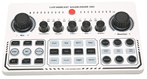 Audio-Interface DJ-Mixer-Soundkarte, Live-Streaming-Voice-Changer-Soundkarte mit 12 Aufwärm-Soundeffekten, Professionelle One-Touch-Mute-USB-externe Soundkarte, Podcast-Produktionsstudio-Ausrüstung