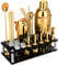 KinGrow 23 Piece Cocktail Shaker Set Bartender Kit with Acrylic Stand & Cocktail Recipes Booklet, Professional Bar Tools for Drink Mixing, Home, Bar, Party (Include 4 Whiskey Stones) - Gold