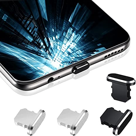 Vesaneae 4 Stücke Metall Staubstecker, Schützt Lade Staub Abdeckung, Staubschutz Stecker Kompatibel mit iPhone 11,12,13 Pro, Max/X/XS/XR, 7, 8 Plus, iPad mini/Air (Schwarz & Silberner)