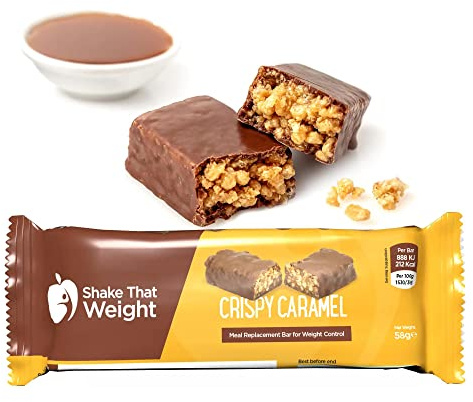 Shake That Weight Crispy Caramel Meal Bars, 15g Protein, Gluten-Free, Low Sugar Meal Replacement Bars for Weight Loss, High Fibre, Vegetarian