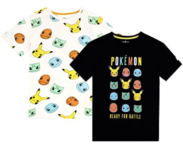 PoKéMoN Pokemon Boys Charmander Squirtle and Pikachu T-Shirts 2 Pack for Kids Multicolour 10 to 11 Years