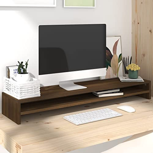 WIFESE BildschirmerhöHung MonitorerhöHung Monitor StäNder Monitor ErhöHung Bildschirm ErhöHung FüR Schreibtisch Tv ErhöHung Monitor Tisch 100x24x13 cm Monitorständer Braun Eichen-Optik Holzwerkstoff