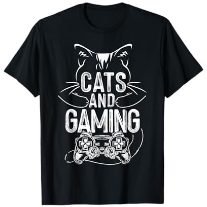 Cats And Gaming Funny For Gamer, Cat Lover, Cat Mom, Cat Dad T-Shirt