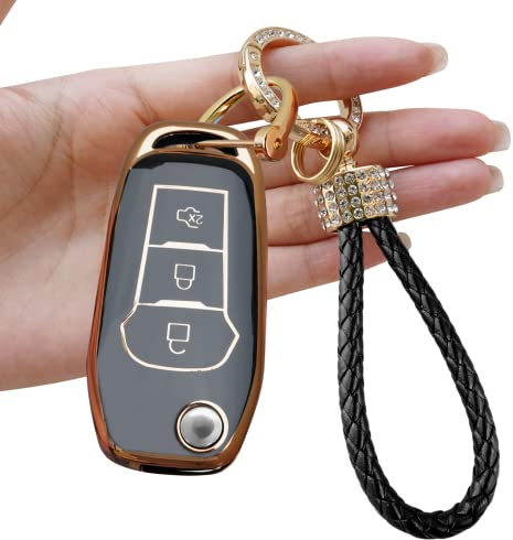 TTCR-II Yumzeco Coque en Silicone pour Clé Voiture,3 Bouton Protection TPU Souple pour Clé Compatible avec Ford F150 F250 Escort Kuga Ranger Mondeo,Étui Housse pour Keyless Télécommande-Noir