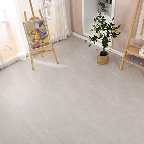 60cm Square Marble Effect Vinyl Floor Tiles Self Adhesive Flooring Planks Lino (Edgecomb Grey Marble, 1 x Pack of 11 = 4m²)