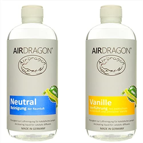 AIRDRAGON® Duft-Set - NEUTRAL + VANILLE - 2 x 1 Liter - katalytischer Raumduft ohne künstliche Duftstoffe - 100% naturreines ätherisches Öl - für jede katalytische Lampe - Made in Germany