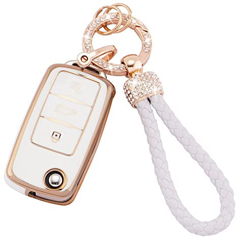 EKALA Coque de clé Volkswagen avec cordon porte-clés, 3 boutons en TPU souple, compatible avec VW Volkswagen Tiguan, Passat, Golf, Polo, Beetle, Jetta, Touran, Eos, Scirocco (Vlw-3S)