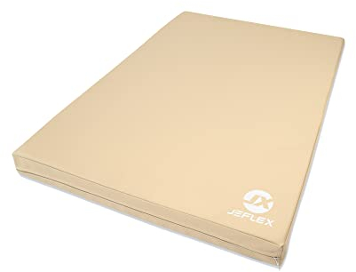 Jeflex - beige Weichbodenmatte & Turnmatte 200 x 100 x 8 cm MADE IN GERMANY/faltbare Gymnastikmatte/platzsparende Fitnessmatte & faltbare Yogamatte/dicke Sportmatte für Kinderzimmer