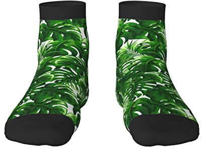 Monstera Deliciosa, lustige Socken mit Rundhalsausschnitt, bedruckt, 3D-Socken, bunt, ausgefallen, lustiges Geschenk, 2 x Schwarz-1, Einheitsgröße
