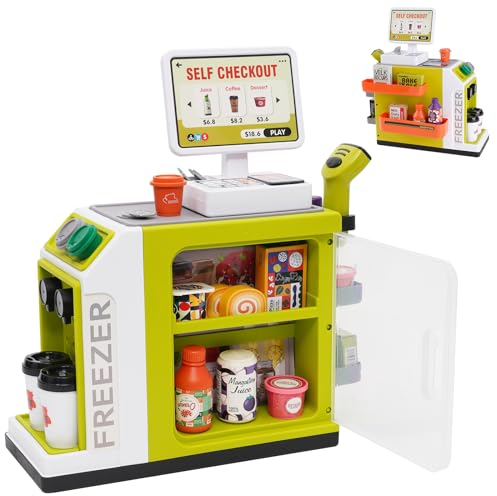 Supermarktkasse für Kinder,Spielkasse Kinder mit Scanner und Spielgeld , Kasse Spielzeug, Spielzeugkasse, Rollenspiel Spielzeug für Jungen Mädchen 3 4 5 Jahren(46 Stück)