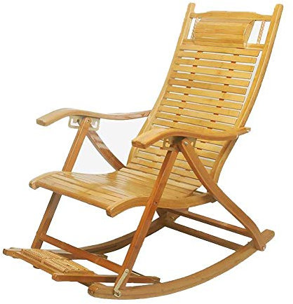 Schaukelstuhl, klappbarer Sessel, Rocker-Deck, entspannender Liegestuhl, Sonnenliegen, Sitz aus Bambus (T6) (T4)