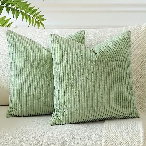 JOTOM 2er Set Cord Kissenbezüge Kissenhülle Dekorative Zierkissen Sofakissen Couchkissen Dekokissen Kissenbezug Deko Kissenhülle für Sofa Wohnzimmer 55x55cm Bohnengrün
