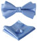HOULIFE Fliege Herren Set - Verstellbare Fliege aus Satin Polyester Vorgebunden Fliege, einfarbige Einstecktuch, Manschettenknöpfe Set für Bräutigam Hochzeit formal mit Geschenkbox (Dunstblau)