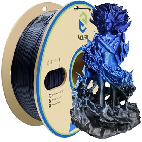 YOUSU pla silk, 3d drucker filament, mehrfarbig zweifarbig Two-Tone pla filament 1.75, 3d filament pla metallic seide, 3d printer filament pla 1 kg (2,2 lbs), silk schwarz blau