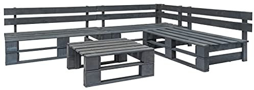 Homgoday 4-TLG. Garten-Sofagarnitur Palettensofa Holz Grau Gartensofa Sitzgruppe Modular Sofa Lounge Gartengarnitur Gartenmöbel Gartenset Palettenmöbel für Balkon Terrasse#1
