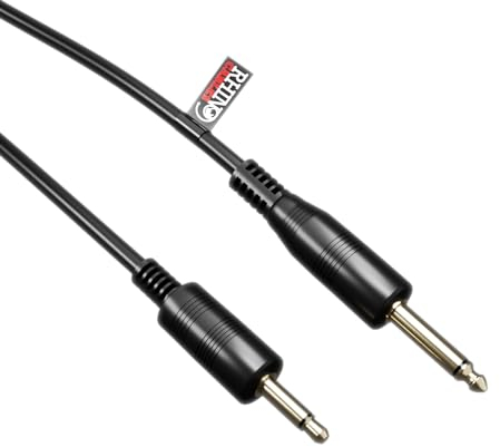 rhinocables 3.5mm to 6.35mm Mono Jack Audio Cable | Aux TS Lead with Gold-Plated Connectors | 1/8 to 1/4 Male Plug for Guitar, Amps, Sound Mixers, Headphones, Laptops & More (Black, 5m)