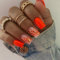 Ceboic French Tip Press On Nails: Medium, Orange Glitter, Glossy, Full Cover, Artificial, Natural, Stick On, Elegant Design, Women & Girls
