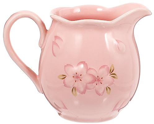 SHERCHPRY White Ceramic Gravy Boat Porcelain Gravy Boat Ceramic Coffee Creamer Creamer with Handle for Coffee/Tea/Milk (Pink)