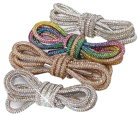 JINGTOPS 4 pezzi Lacci Scarpe Strass, Cristallo Strass Lacci per Scarpe, Lacci Rotondi per Stivali, Corda per Cappuccio, Scarpe da Ginnastica, Scarpe da Corsa Accessori (1,2 m)